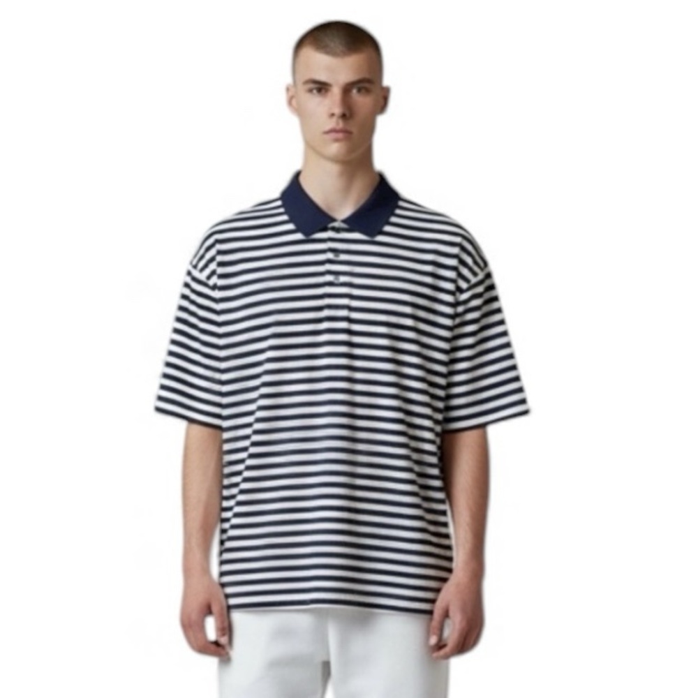 FOOTJOY MENS GOLD SHIRT Blue and White Striped Polo ATHELTIC TOP wicking shirt